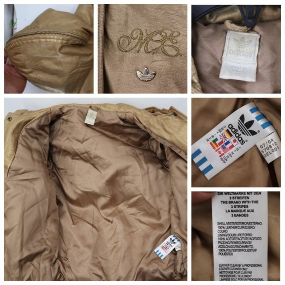 adidas women's size XS leather snap button closure jacket hooded gold trefoil - Picture 8 of 15